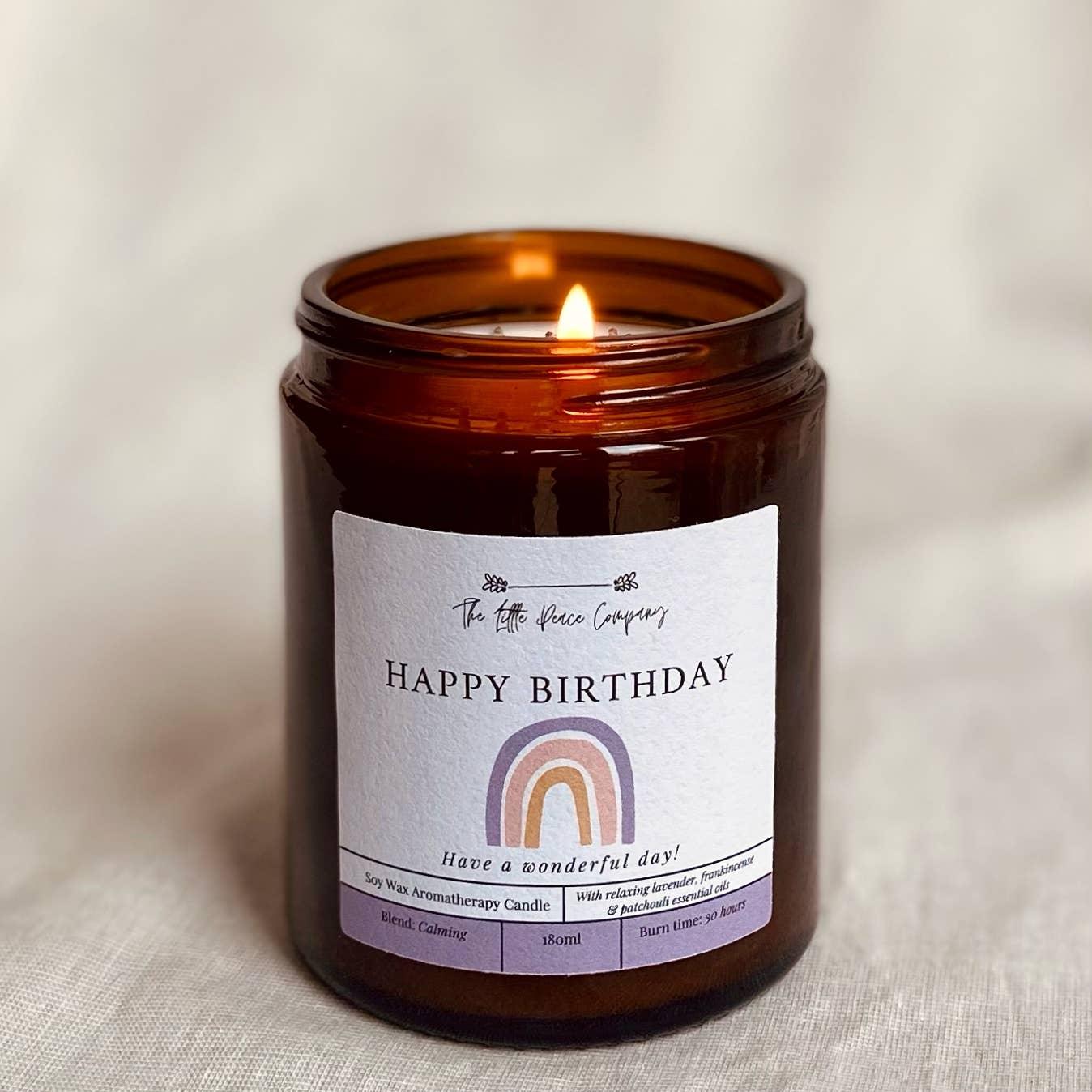 Happy Birthday Candle | Calming Aromatherapy Candle - add to your gift box at Out of the Box Gifts