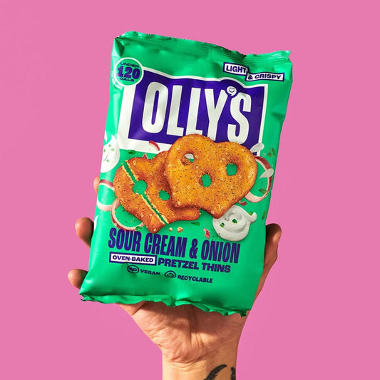 Olly's Sour Cream and Onion Pretzel Thins - add to your gift box at Out of the Box Gifts