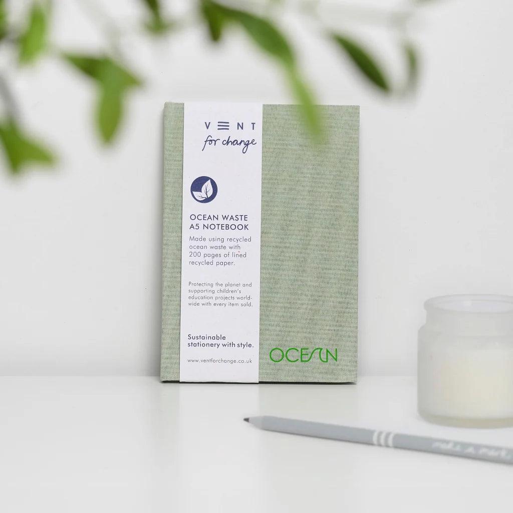 Notebook A5 Recycled Ocean Plastic Waste in Green Algae - add to your gift box at Out of the Box Gifts