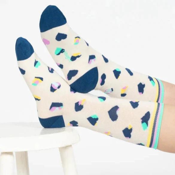 Bamboo Heart Leopard Print Socks (3 - 7) - Cosy Gifts - add to your gift box at Out of the Box Gifts