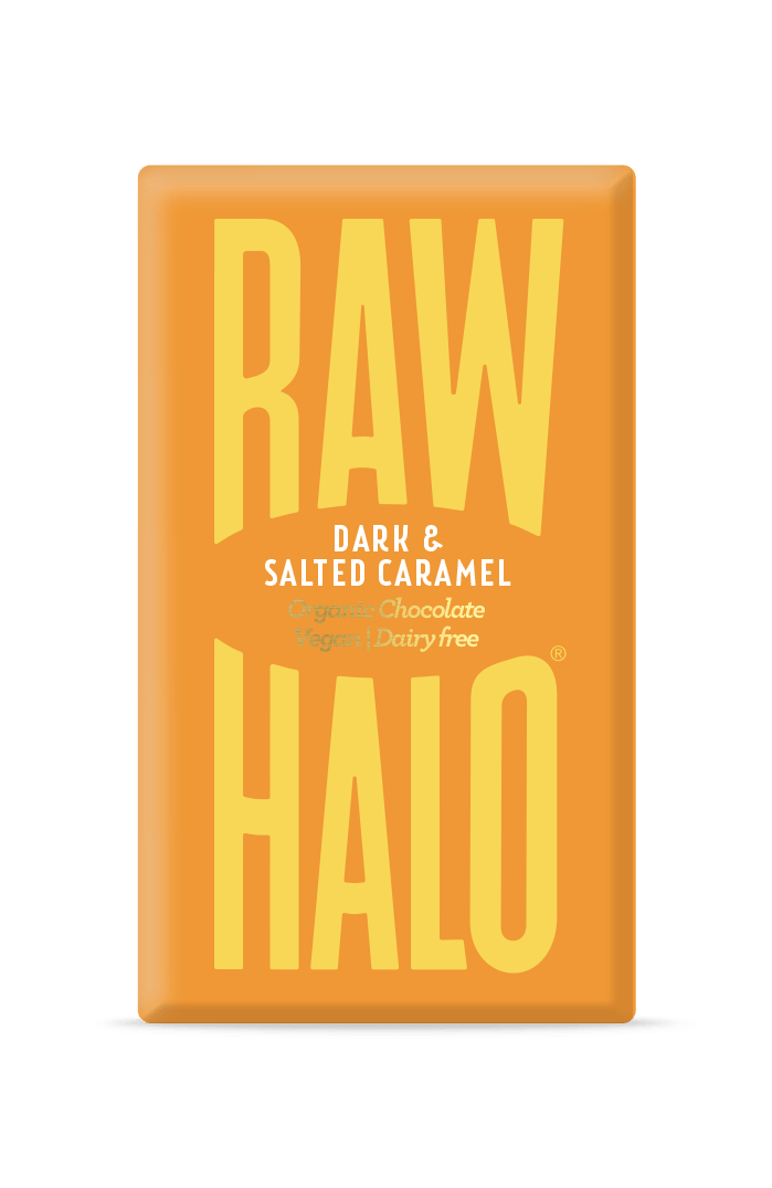 Raw Halo Dark & Salted Caramel Organic Vegan Chocolate - add to your gift box at Out of the Box Gifts