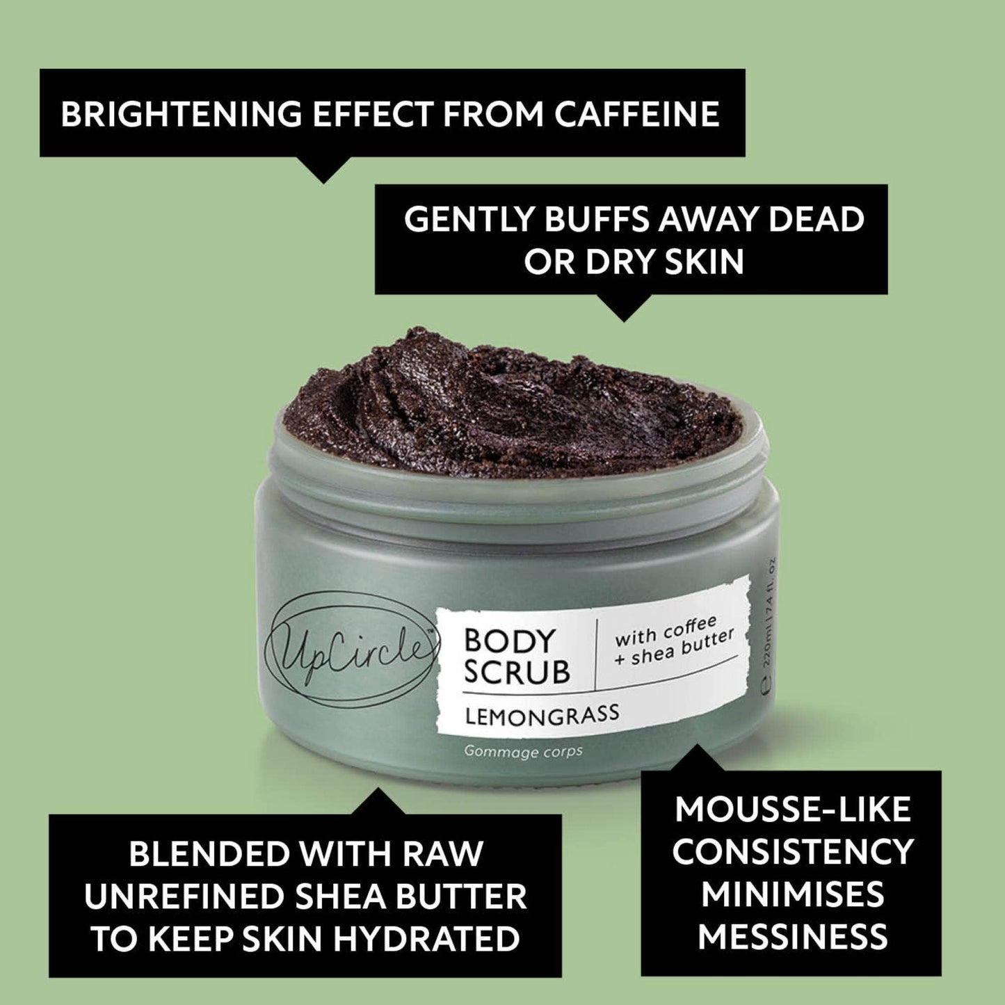Lemongrass Body Scrub with Coffee + Shea Butter - add to your gift box at Out of the Box Gifts