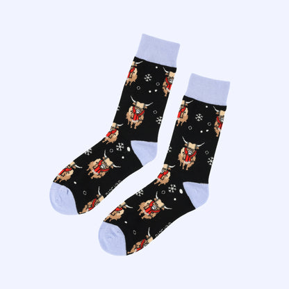 Christmas Highland Cow Socks (size 7 - 11) - add to your gift box at Out of the Box Gifts