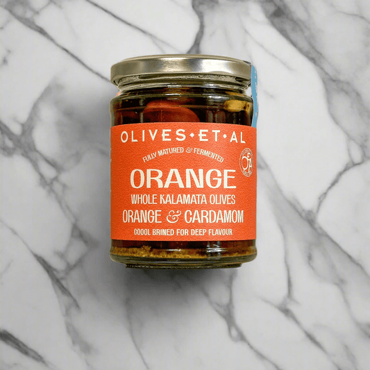 Orange & Cardamom Whole Kalamata Olives - add to your gift box at Out of the Box Gifts