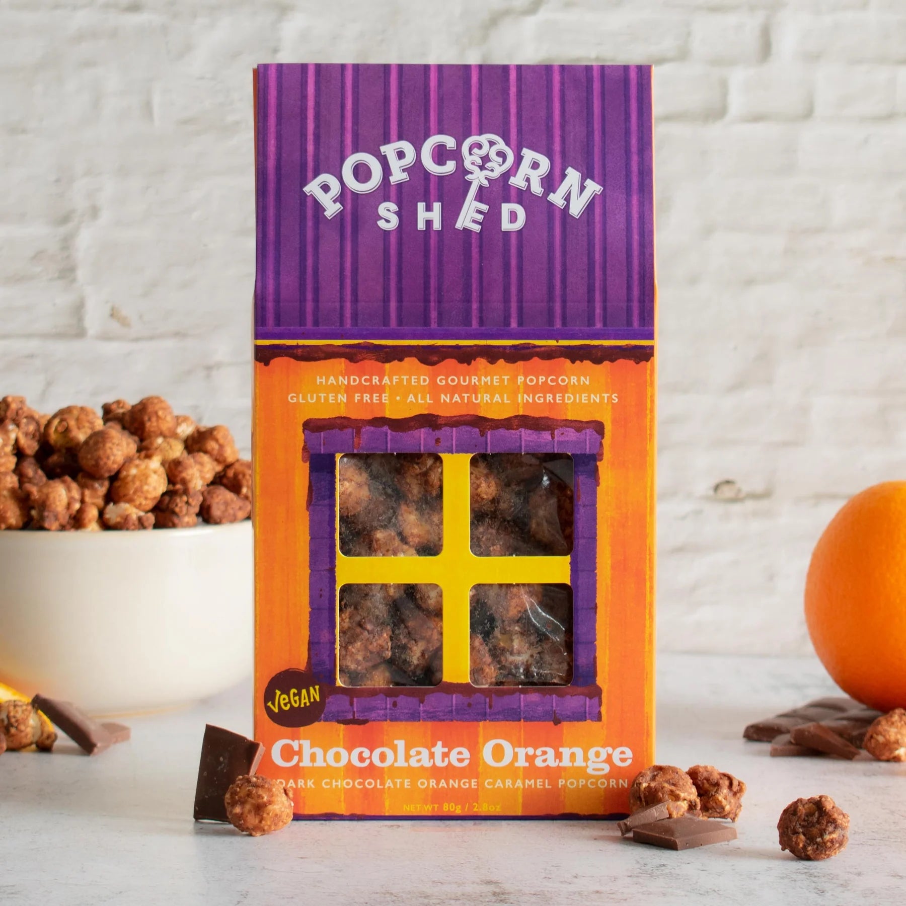 Vegan Chocolate Orange Gourmet Popcorn Snack Box - add to your gift box at Out of the Box Gifts