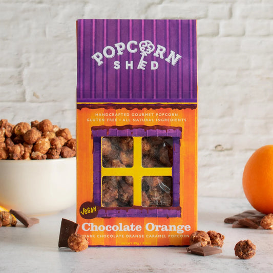 Vegan Chocolate Orange Gourmet Popcorn Snack Box - add to your gift box at Out of the Box Gifts