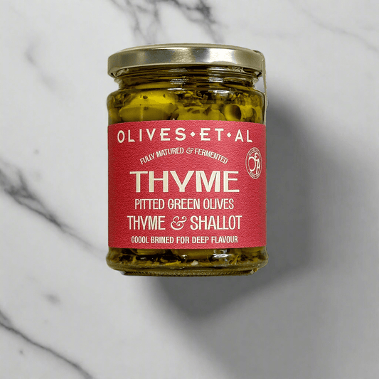 Thyme, Shallot & Lemon Pitted Green Olives - add to your gift box at Out of the Box Gifts